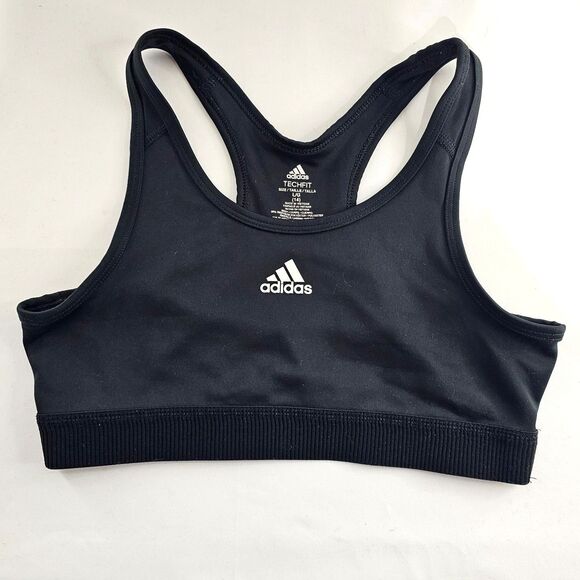 Adidas Aeroready Sports Bra Athletic Tech Fit Black Girls Size Large (14) - Picture 1 of 4